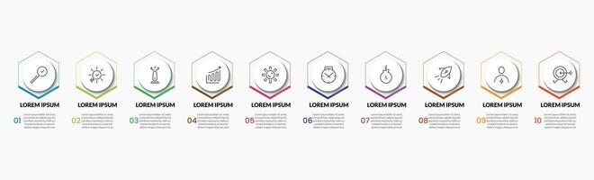 Vector Infographic design business template with icons and 10 options or steps. square design or diagram