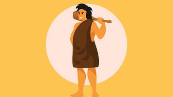 Primal man with war tools in the pre-historic era vector isolated illustration