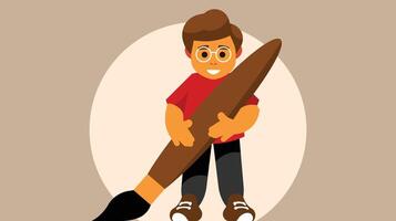 child is happy and hold a paint brush vector illustration