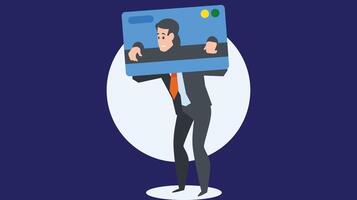 man is locked in his credit card debts and can't get out of it vector illustration