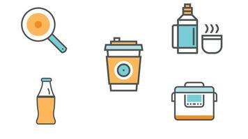 Abstract food and beverage duetone icon set vector