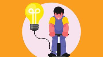 Man is pushing an idea with light bulb beside him vector illustration