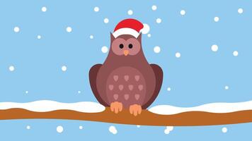 Owl bird on a branch in the snow vector illustration