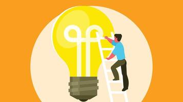 Idea creation with bulb lit up with help from a man vector illustration