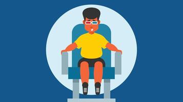 Child sitting on a chair wears a 3d glasses vector illustration