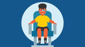 Child sitting on a chair wears a 3d glasses vector illustration