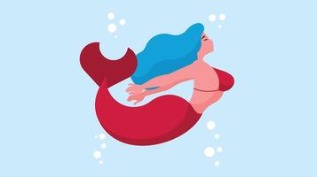 mermaid swimming in the ocean with air bubbles in the background vector illustration