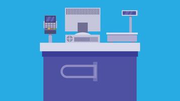 counter machine in a supermarket with a mask on face vector illustration