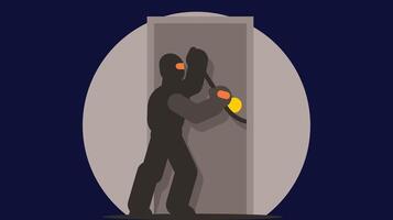 A thief breaking into a house with keys chain vector illustration