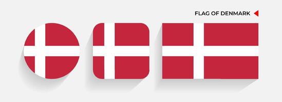 Denmark Flags arranged in round, square and rectangular shapes vector