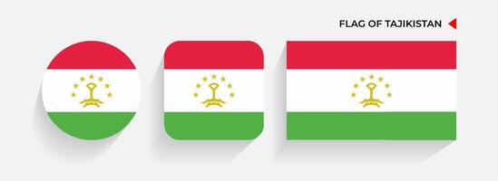 Tayikistán banderas arreglado en redondo, cuadrado y rectangular formas vector