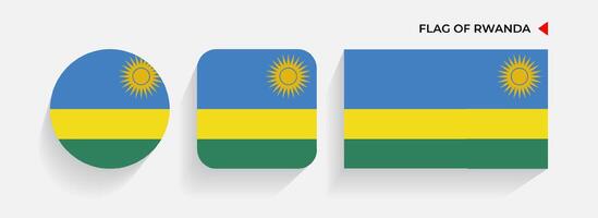 Rwanda Flags arranged in round, square and rectangular shapes vector