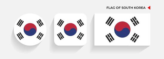 South Korea Flags arranged in round, square and rectangular shapes vector