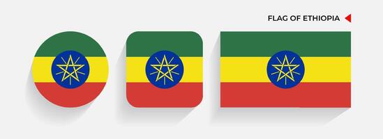 Ethiopia Flags arranged in round, square and rectangular shapes vector