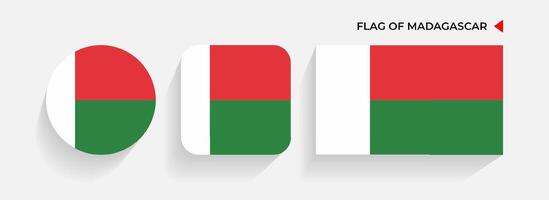 Madagascar Flags arranged in round, square and rectangular shapes vector