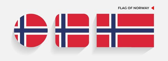 Noruega banderas arreglado en redondo, cuadrado y rectangular formas vector