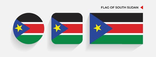 South Sudan Flags arranged in round, square and rectangular shapes vector