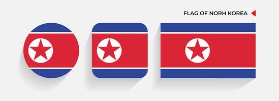 North Korea Flags arranged in round, square and rectangular shapes vector