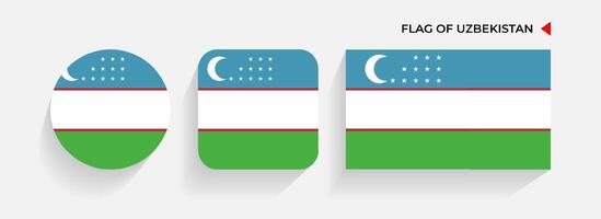 Uzbekistan Flags arranged in round, square and rectangular shapes vector