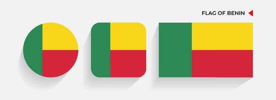 Benin Flags arranged in round, square and rectangular shapes vector