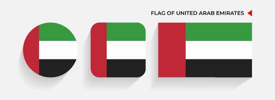 United Arab Emirates Flags arranged in round, square and rectangular shapes vector