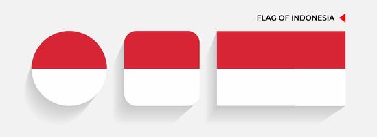 Indonesia Flags arranged in round, square and rectangular shapes vector