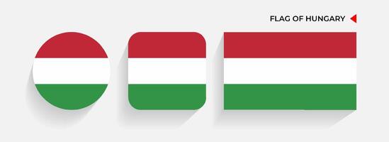 Hungary Flags arranged in round, square and rectangular shapes vector