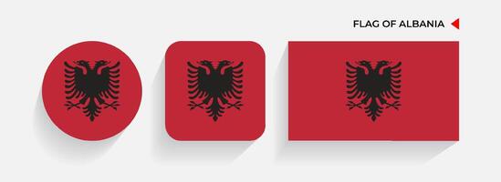 Albania banderas arreglado en redondo, cuadrado y rectangular formas vector