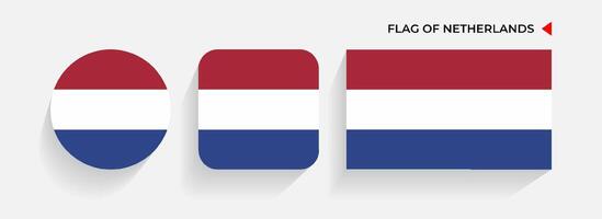 Países Bajos banderas arreglado en redondo, cuadrado y rectangular formas vector