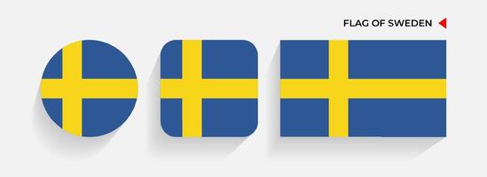 Sweden Flags arranged in round, square and rectangular shapes vector