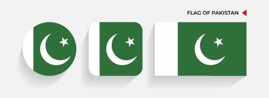 Pakistan Flags arranged in round, square and rectangular shapes vector