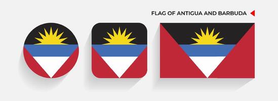 Antigua and Barbuda Flags arranged in round, square and rectangular shapes vector