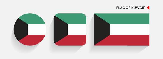 Kuwait banderas arreglado en redondo, cuadrado y rectangular formas vector