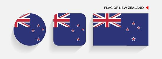 New Zealand Flags arranged in round, square and rectangular shapes vector