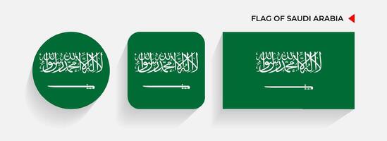 Saudi arabia flags arranged in round, square and rectangular shapes vector