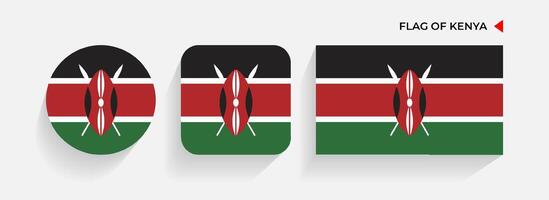 Kenya Flags arranged in round, square and rectangular shapes vector