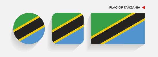 Tanzania banderas arreglado en redondo, cuadrado y rectangular formas vector