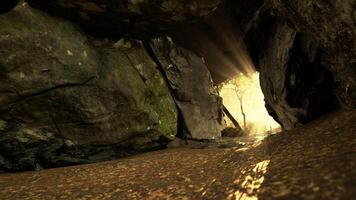 vacío la carretera va mediante el cueva con brillante final video