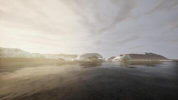 A wide low angle view of melting sea ice floes in still waters of Arctic video