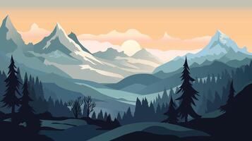 Winter landscape with snowy forest, vector illustration