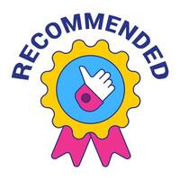 Recommended badge banner. Banner recommended with thumbs up. Advertising badges with like vector