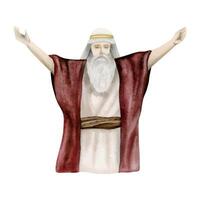 Moses portrait with raised hands for separating Red sea in Exodus, Passover vector illustration of Haggadah history