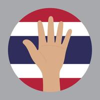 plano vector ilustración de personas levantamiento su manos en Tailandia bandera antecedentes. unidad concepto.