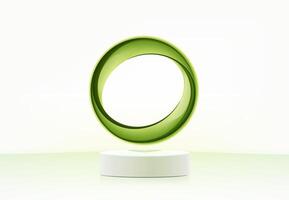 Vector abstract green circle with realistic white cylinder stand product podium, design for cosmetic or product display