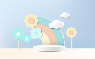 Vector background with cute design in paper cut style. Geometric pastel color background, design for cosmetic or product display podium 3d render.