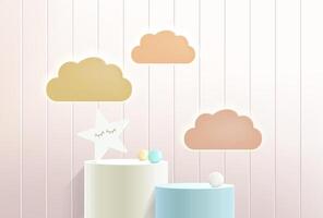 Vector background with cute design. Geometric pastel color background, design for kids product display podium, 3d render.