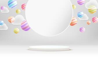 Vector background with cute design. Rainbow balls background, Design for cosmetic or product display podium, 3d render.