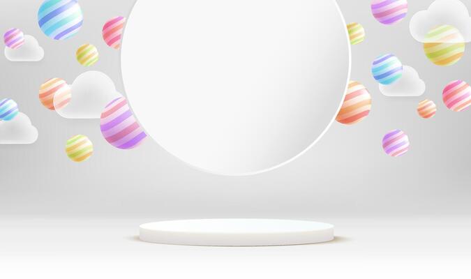 Vector background with cute design. Rainbow balls background, Design for cosmetic or product display podium, 3d render.