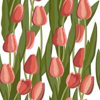 Vintage tulip seamless pattern of bright flowers and leaves. Vector. vector