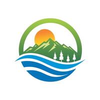 mountain with sun and water vector logo.eps